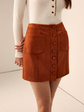 Breasted Pockets Faux Leather Skirt